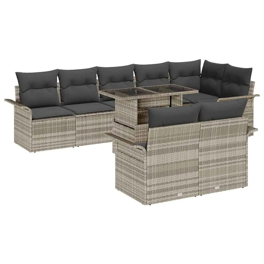 vidaXL Garten-Sofa-Set aus Polyrattan in Hellgrau mit 9 Teilen inklusive Kissen, Ecksofa, Couchtisch und Ottoman - Bild 2
