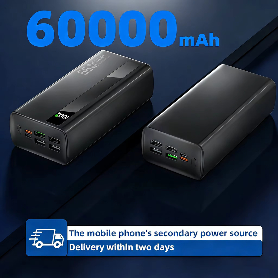 YVOER Powerbank 60000mAh mit 66W Superschnellladefunktion in Schwarz, kompatibel mit Android und iOS - Bild 4