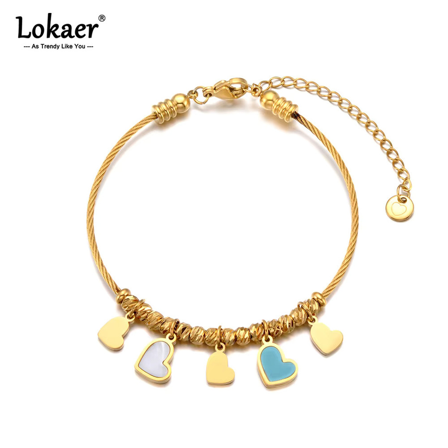 Lokaer Mode Armband Halskette, Edelstahl, Gold, Blau, Herz Charm, Damen - Bild 1