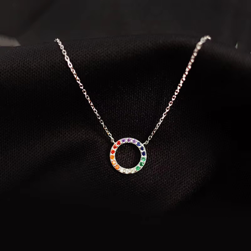 Anenjery Halskette, Regenbogen Kreise, kubische Zirkonia, Damen - Bild 3