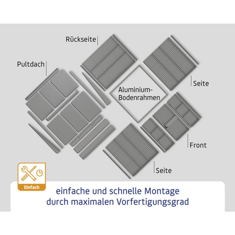 Ecostar Gerätehaus Elegant-P aus Metall in Grau mit Pultdach und Doppeltür, B/H/T: 238 x 232,3 x 238 cm - Bild 3