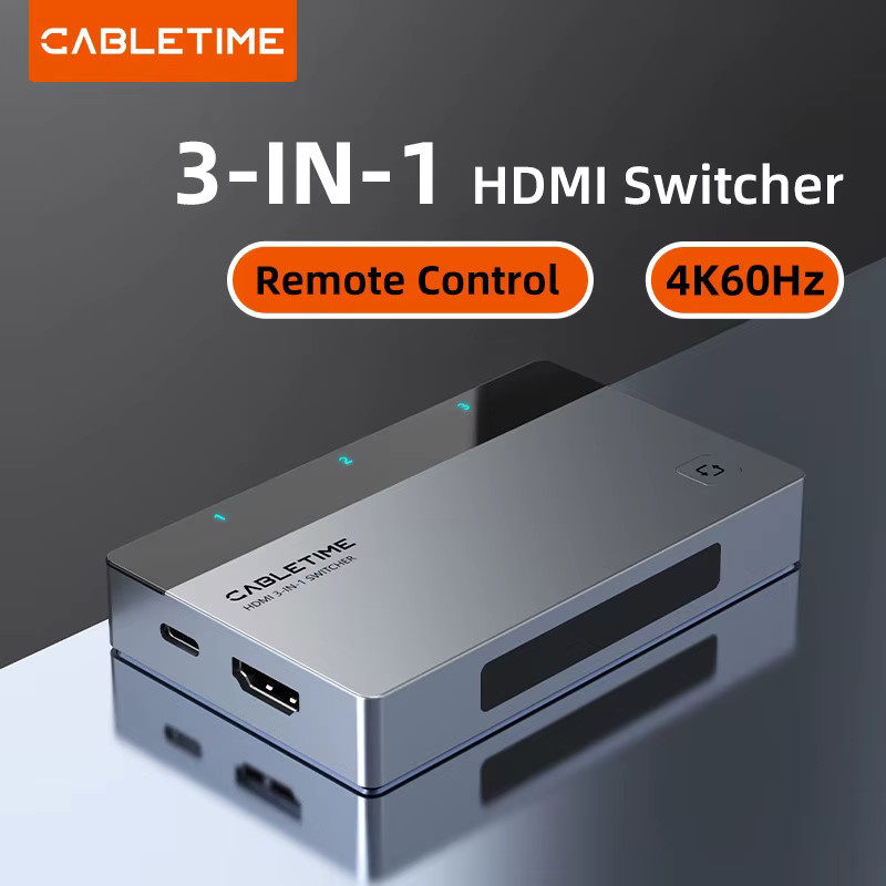 CABLETIME 3-in-1 HDMI-Umschalter 4K 60 Hz HDMI-Splitter in Silber für HDTV, PS5, Laptop und MacBook - Bild 2