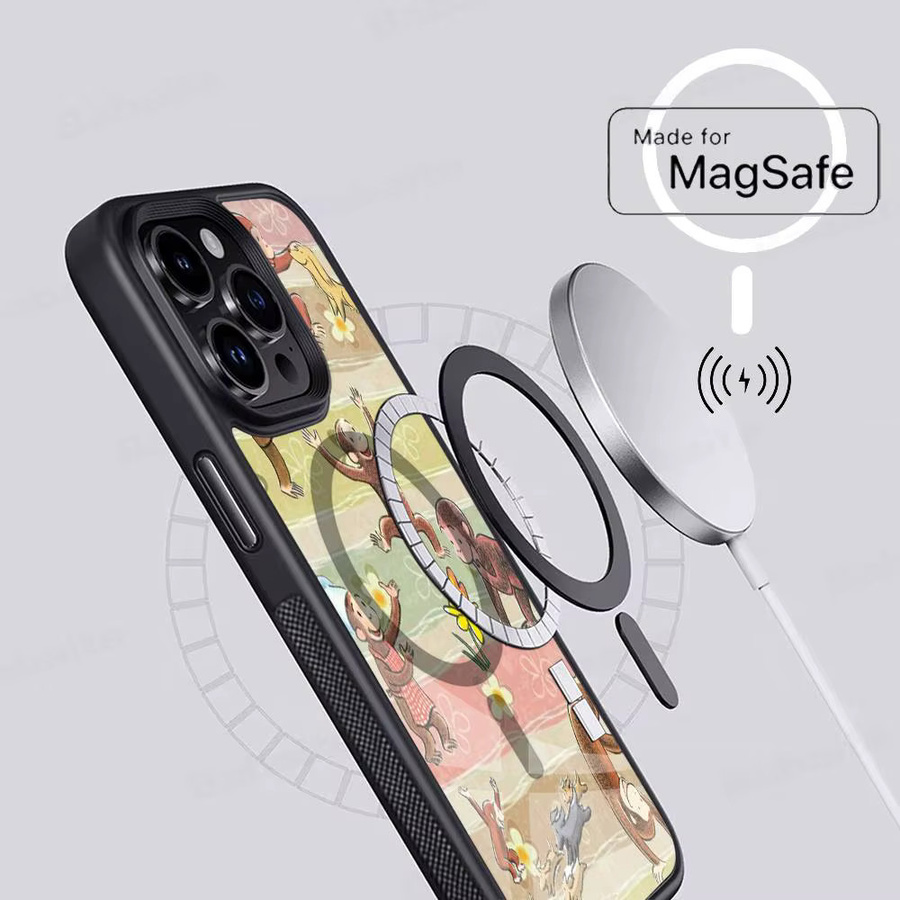 Curious George Affen Magnetische MagSafe Handyhülle für Apple iPhone kompatibel mit iPhone 17 Air 16 Pro Max 15 14 13 12 11 in Multicolour - Bild 3
