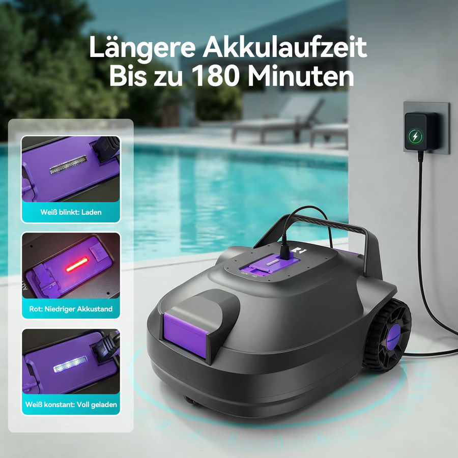 Kabelloser Roboter-Poolreiniger Redkey S200 in Orange mit wiederaufladbarem Lithium-Akku für Fliesen, PVC, Mosaik und Zement - Bild 3