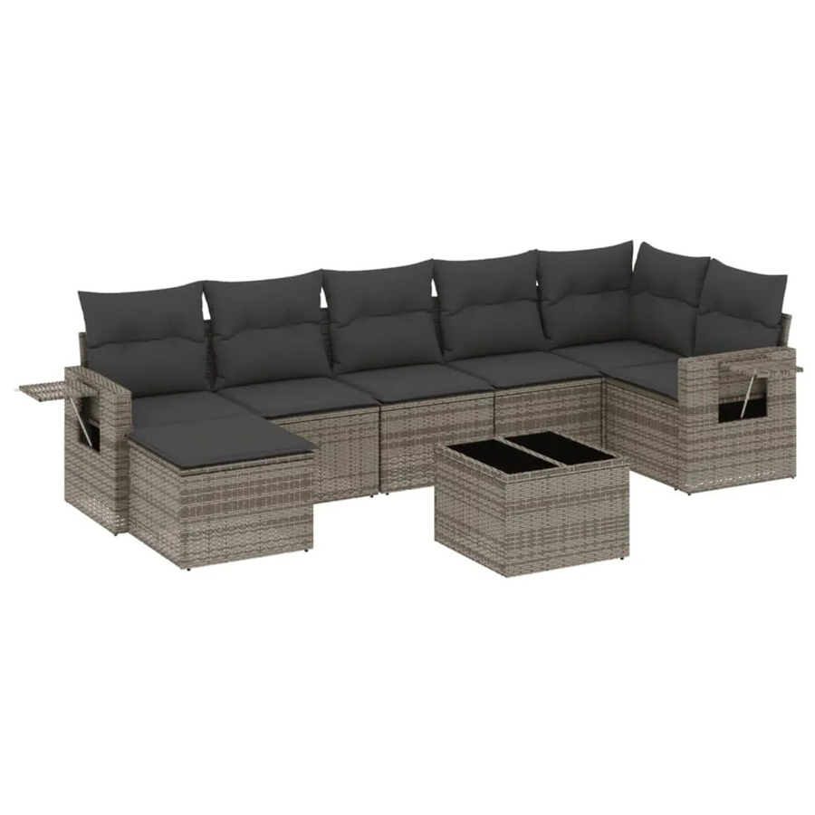 vidaXL 8-teilige Garten-Sofagarnitur in L-Form aus grauem Poly-Rattan mit Kissen und pulverbeschichtetem Stahlgestell - Bild 2
