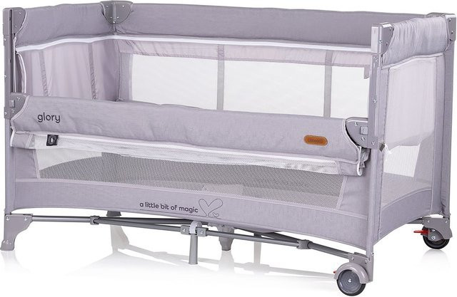 Chipolino Reisebett Glory mit 2 Ebenen, Matratze und Rädern, zusammenklappbar inklusive Tragetasche, grau - Bild 1