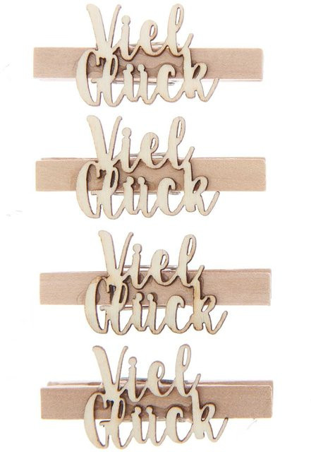 Rico Design Holzklammern Viel Glück aus Holz, 4 Stück, B: 4,8 cm, H: 7 cm - Bild 1
