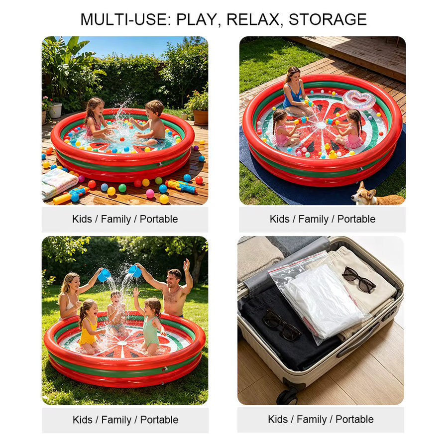 Wonflex Aufblasbares Wassermelonen-Kinderbecken, rundes Schwimmbecken für Kinder in Rot und Grün, Durchmesser: 166 cm, Höhe: 33 cm - Bild 5