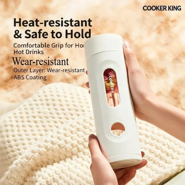 COOKER KING Isolierte Doppelwandige Glas-Wassertasse mit Tee-Sieb in Weiß, 420ml - Bild 1