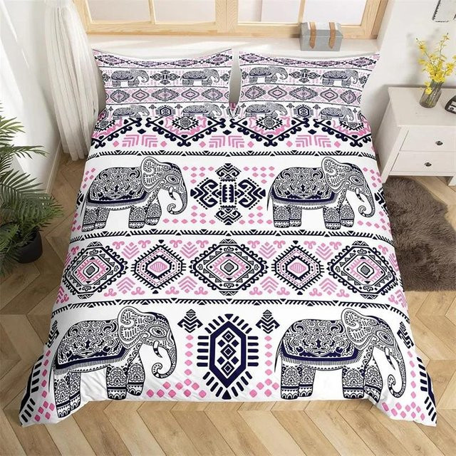Jessica Chen Bettwäsche-Set Tribal Elefant in Multicolor mit exotischem Ethno-Stil und Mandala-Paisley-Muster aus Mikrofaser, B/H: 135 x 200 cm - Bild 1