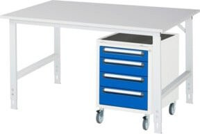 Rau Arbeitstisch Tom KM10 höhenverstellbar und rollbar, B/T/H: 150 x 100 x 76,0-108,0 cm, Grau/Weiß - Bild 1