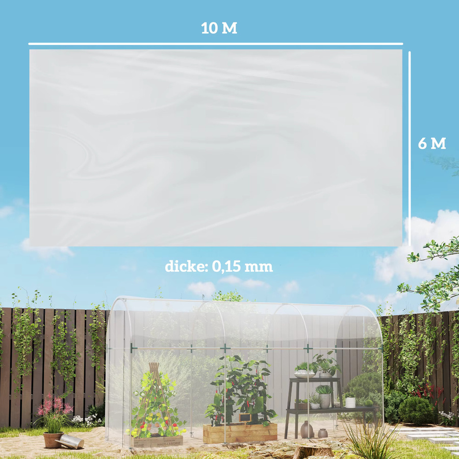 Outsunny Gewächshausfolie aus Kunststoff, transparent und wasserdicht, B: 6 m, L: 10 m - Bild 2