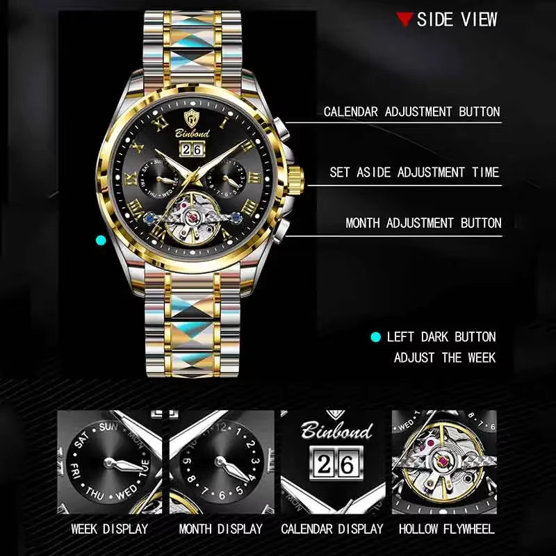 BINBOND Armbanduhr Automatik, Edelstahl, Datum, Herren - Bild 6