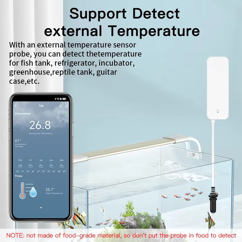Tuya WiFi Zigbee Temperatur und Feuchtigkeit Sensor mit externer Sonde in Weiß für Smart Home App Überwachung von Aquarium und Weingut - Bild 2