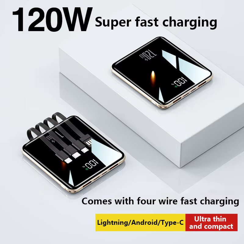 VIVO Mini-Powerbank mit 50000mAh Kapazität und 120W Superschnellladefunktion, Blau, mit eingebauten 4 Kabeln für iPhone und Samsung - Bild 5
