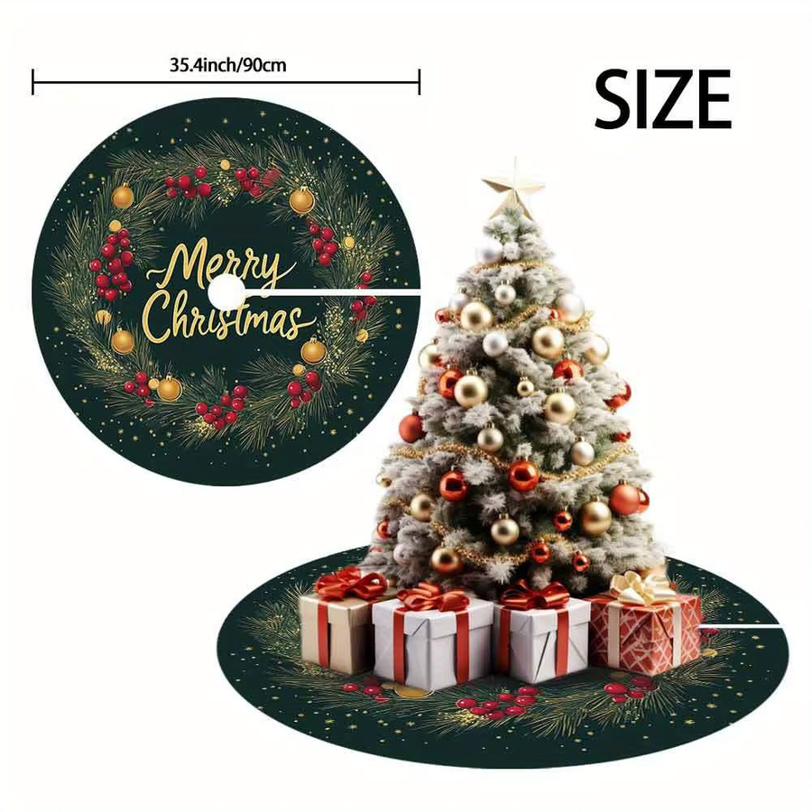 VIKAMA Weihnachtsbaum Rock mit floralem Design, runde Basisabdeckung aus Textil für deine Weihnachtsdekoration im Wohnzimmer - Bild 2