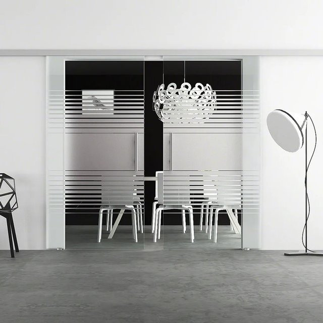 Levidor Doppelglasschiebetür Komplettset Lübeck aus Aluminium in Silber mit Stangengriffen und SoftClose, B/H: 65 x 217,5 cm - Bild 1