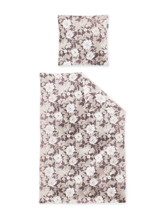 Irisette Feinbiber Bettwäsche mit Blumen Rosen in Rosa und Sand, Set aus Bettbezug und Kissenbezug, Material: Baumwolle, B/H: 135 x 200 cm, Kissen: 80 x 80 cm - Bild 1