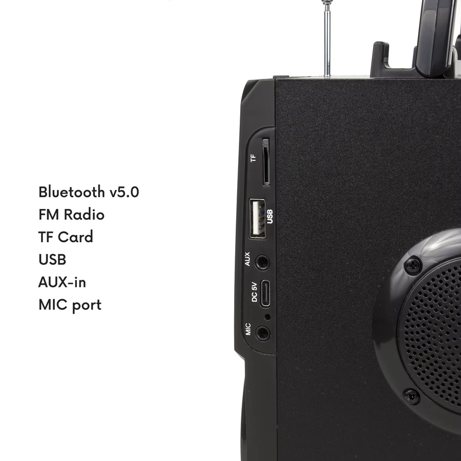 Tragbarer Bluetooth-Lautsprecher Audiocore AC730 in Schwarz mit 2.1 Sound, SD-Radio, USB, Aux-In und Mikrofonanschluss - Bild 4