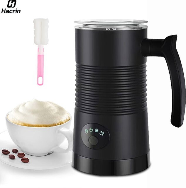 Elektrischer Milchaufschäumer von raugee, 4-in-1 Milchschaummaschine für Kaffee, Cappuccino und Latte, heißer und kalter Schaumbereiter in Schwarz - Bild 1