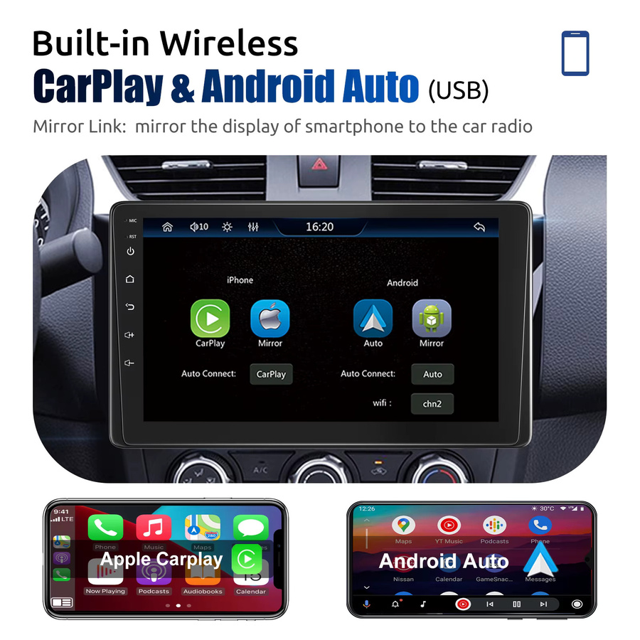 ESSGOO 9-Zoll Single DIN Autoradio in Schwarz mit kabellosem CarPlay, Android Auto, IPS-Bildschirm, Bluetooth, USB, AUX, TF und Mirror Link - Bild 4