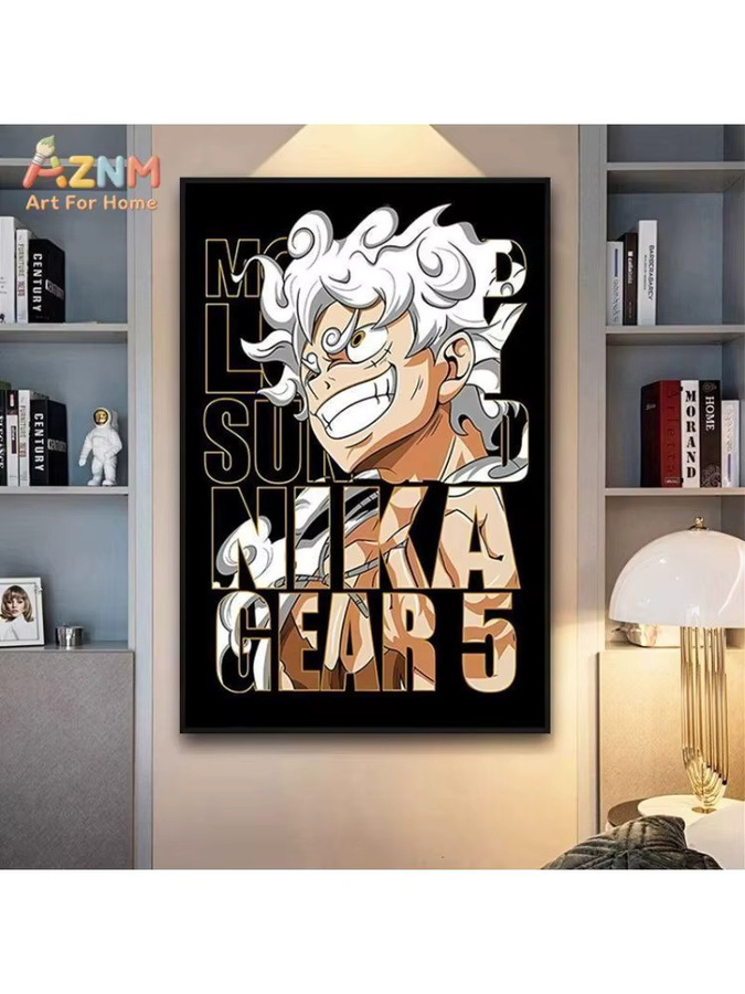 AZNM One Piece Monkey D. Luffy Gear 5 Sonnengott Nika Anime Leinwand Wandkunst mit Typografie in Multicolour - Bild 2