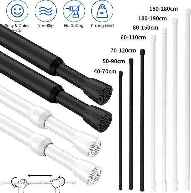 Ausziehbare Duschvorhangstange als Spannstange ohne Bohren, Weiß, Länge: 40–280 cm - Bild 1