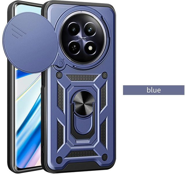 Panzerhülle für Realme 12 Pro 5G, 12 Pro+ Plus oder 12 Plus 5G mit Objektivschutz, magnetischem Ring-Halter und Coque-Design in Schwarz - Bild 1