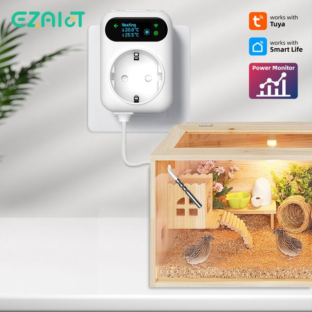 EZAIOT Tuya WiFi Smart Thermostat mit Stromverbrauchsmessung 16A Steckdose in Weiß zur Temperatursteuerung für Heizung und Kühlung, kompatibel mit Google Home und Alice - Bild 1