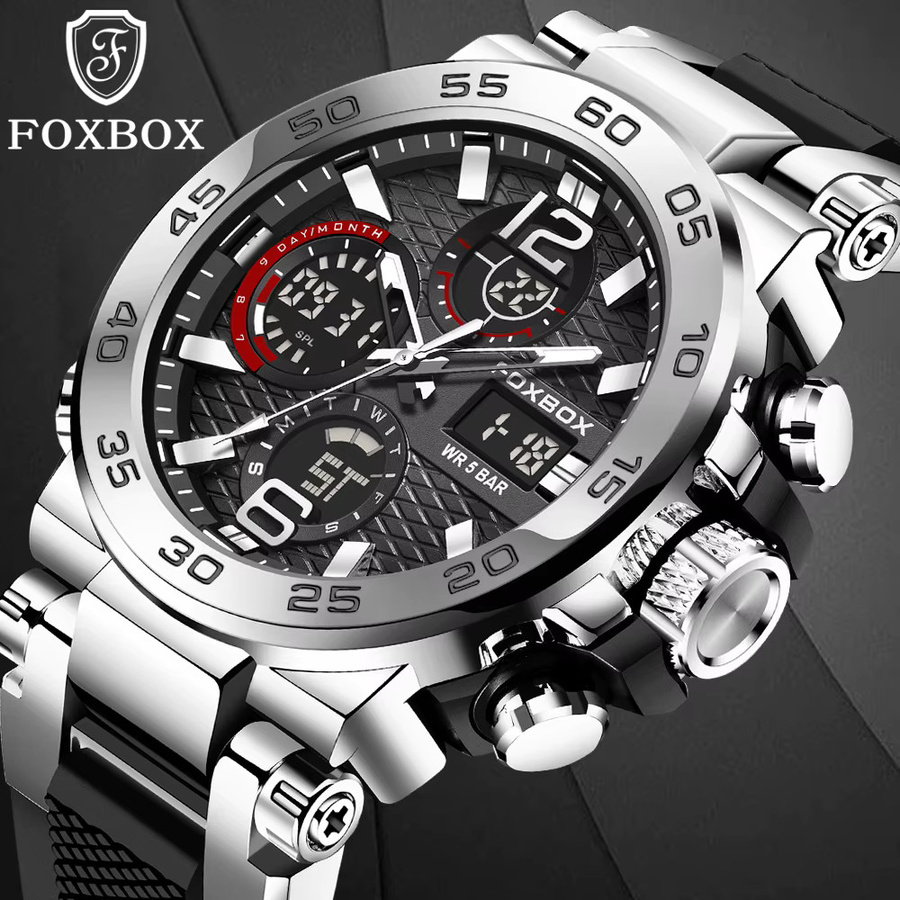 FOXBOX Digitaluhr, Chronograph, Silikon, Schwarz, Herren - Bild 6