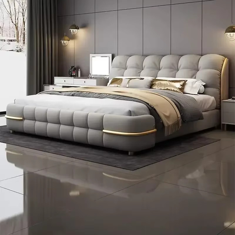 Modernes gepolstertes King-Size-Bett mit Matratze in Weiß, B/T: 180 x 200 cm - Bild 2