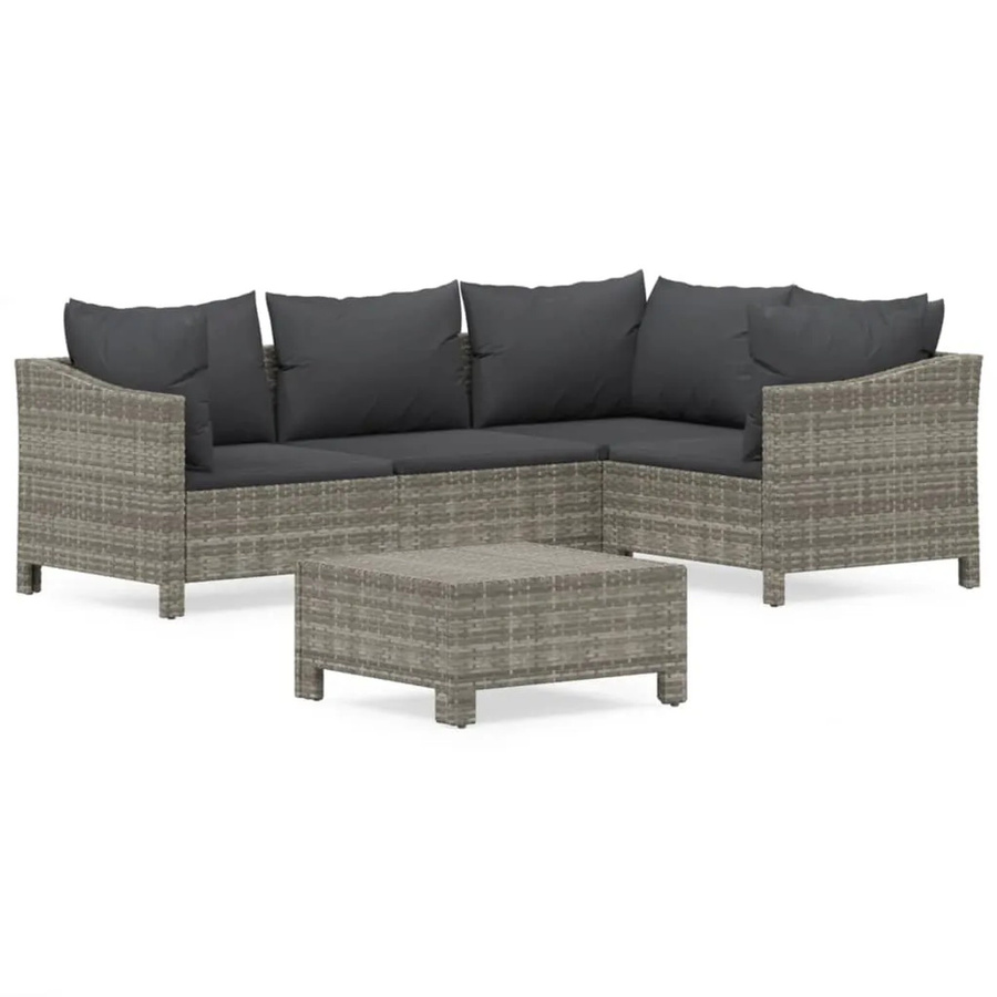 vidaXL 5-tlg Garten-Lounge-Set aus Poly Rattan mit Kissen in Grau - Bild 2