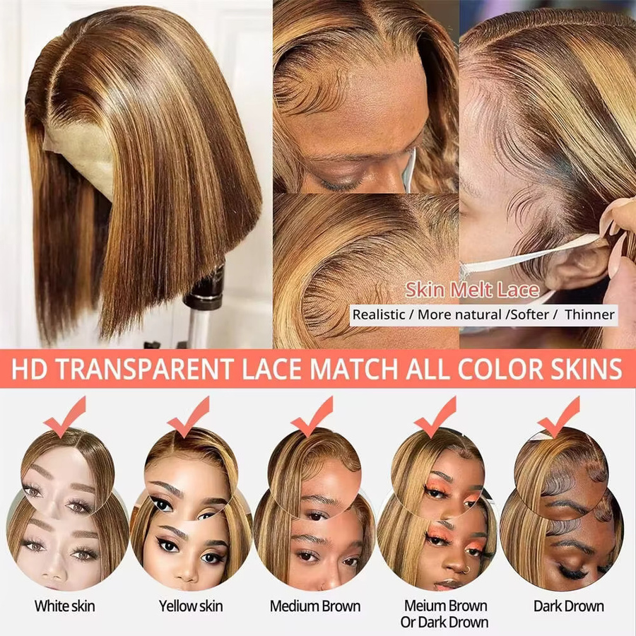 COVERQUEEN Bob-Perücke mit Highlights, 13x4 HD Lace Front, Burgunderrot, Damen - Bild 3