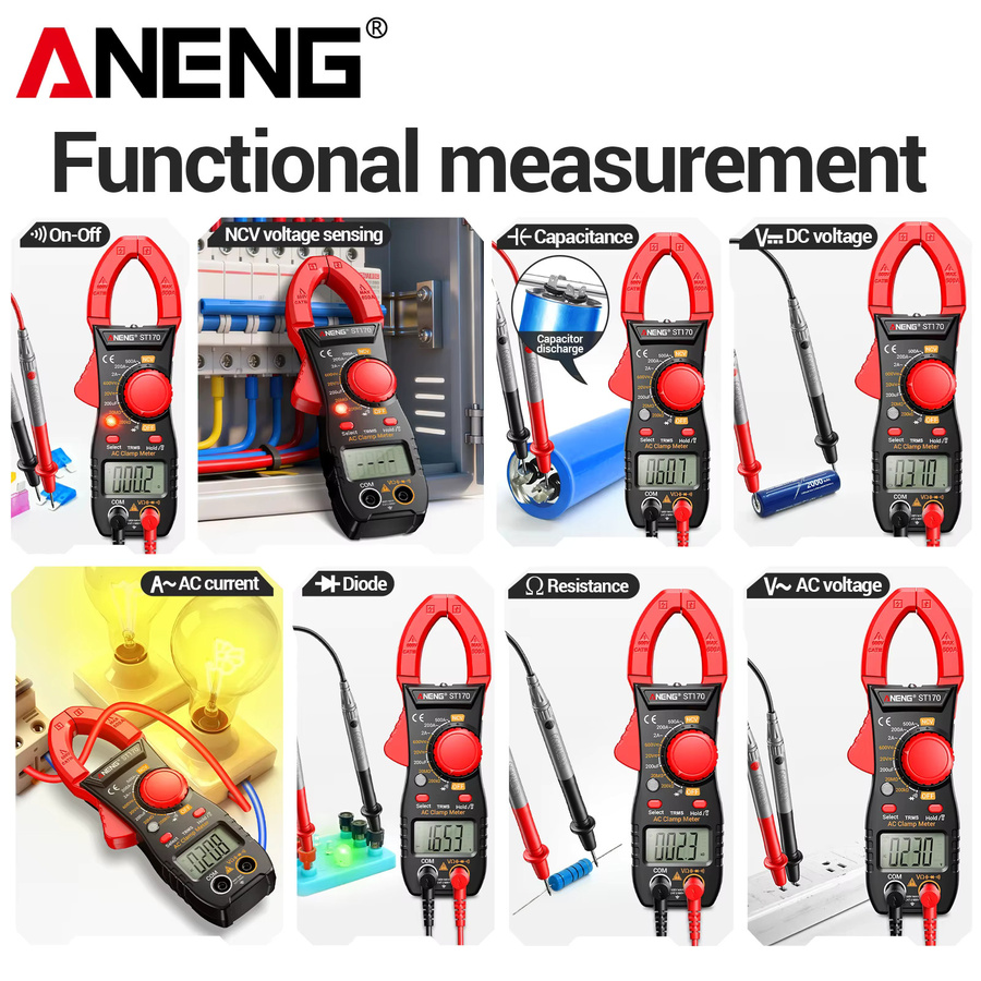 ANENG ST170 Multifunktionales Zangenmessgerät mit 500A AC-Strom, 600V AC/DC-Spannung und Taschenlampe in Schwarz und Rot - Bild 5