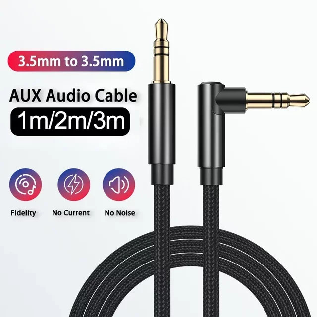 BAPPSUS Ultra Langes 3,5mm Aux Audio Kabel mit Rechtswinkel Stecker auf Stecker in Schwarz für Auto, Telefon und Kopfhörer - Bild 1