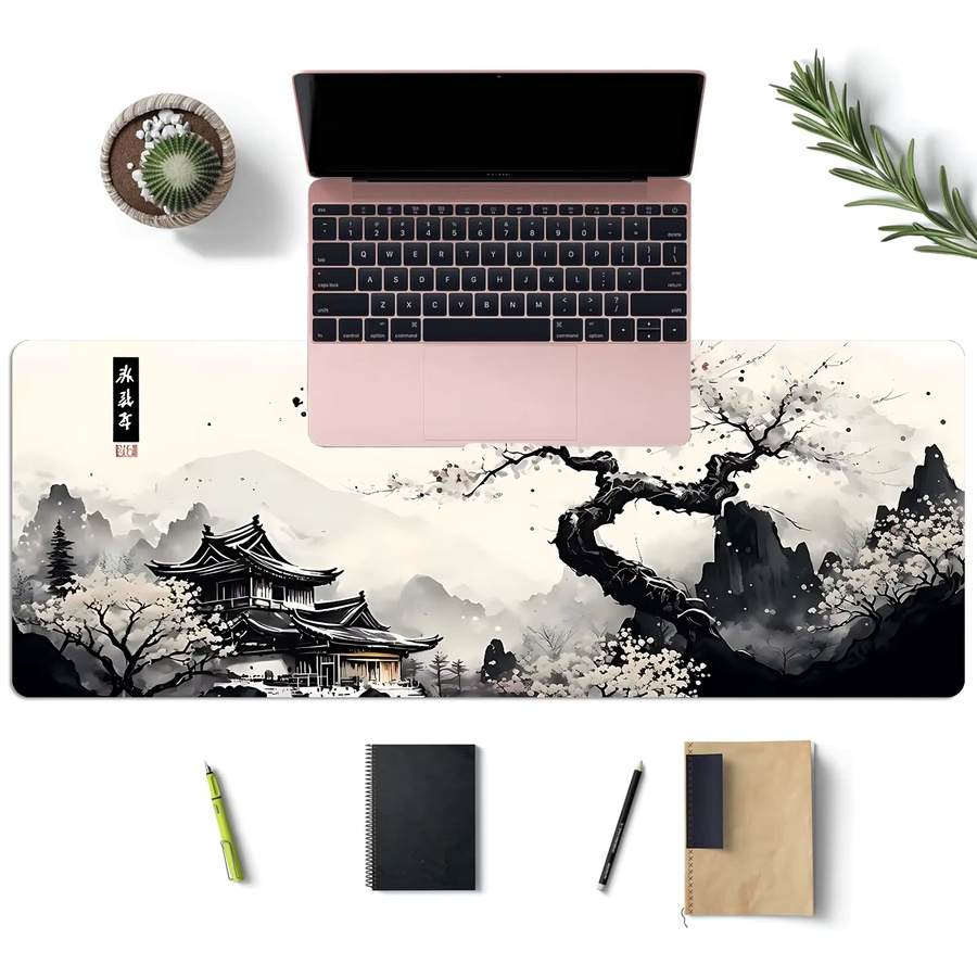 Mauspad mit Landschaft Tuschemalerei als Schreibtischunterlage und erweitertes Tastaturpad mit Anti-Rutsch-Gummibasis in Multicolour - Bild 5