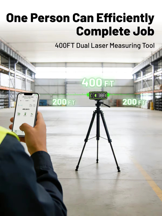 Huepar Bluetooth Dual-Laser-Entfernungsmesser mit grünem Laserstrahl, Messgerät mit LCD-Display und Hintergrundbeleuchtung, Farbe: Grün/Schwarz - Bild 7
