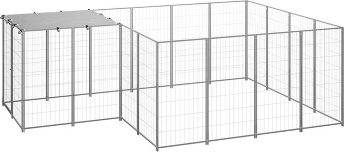Hundezwinger aus Stahl und Kunststoff von Vidaxl in Silber und Grau mit 6,05 m² - Bild 1