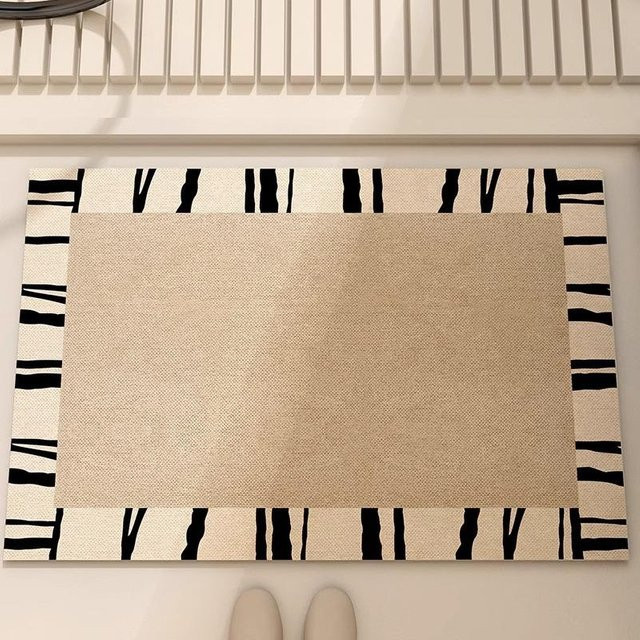Saugfähige Badezimmer-Bodenmatte aus Kieselgur in Beige, rutschfeste Toilettenmatte mit U-Ausschnitt, B/B: 40 x 60 cm - Bild 1