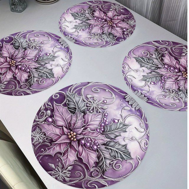 VIKAMA 4-teiliges Set luxuriöse Tischsets mit Perlenstickerei für Hochzeit und Tischdekoration - Bild 1