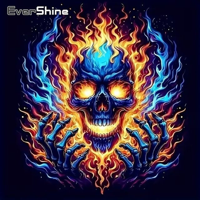 EverShine DIY Skelett-Diamant-Stickerei Horror-Gemälde als Mosaik-Bastelset mit abstrakten Charakteren, Multicolor, B/H: 20 x 20 cm - Bild 1