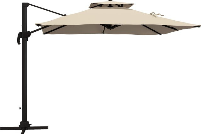 Outsunny Ampelschirm Khaki aus Aluminium mit Handkurbel und Schwenkfunktion für Balkon und Terrasse, B/T/H: 300 x 300 x 300 cm - Bild 1