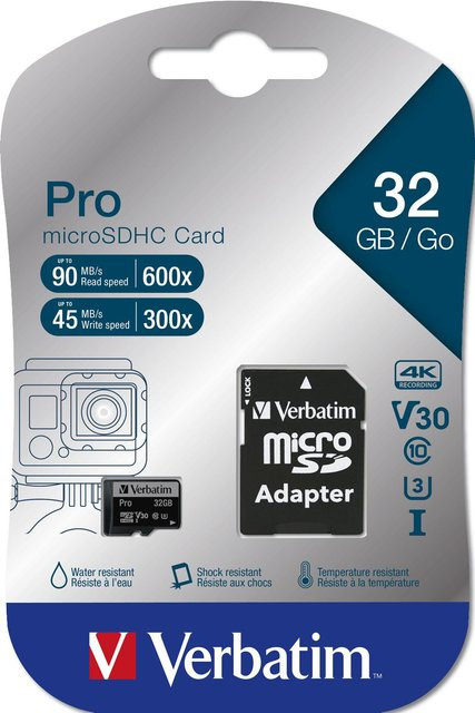 Verbatim Pro microSDHC Speicherkarte Class 10, 32 GB, Schwarz - Bild 1