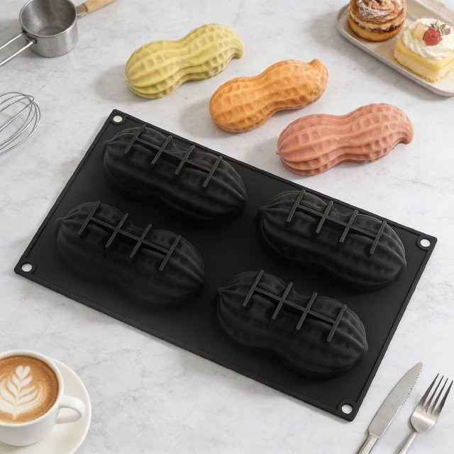 SHENHONG Silikon-Backform für Mousse und Schokolade im Erdnuss-Design, 4-Zellen, Weiß oder Schwarz - Bild 1