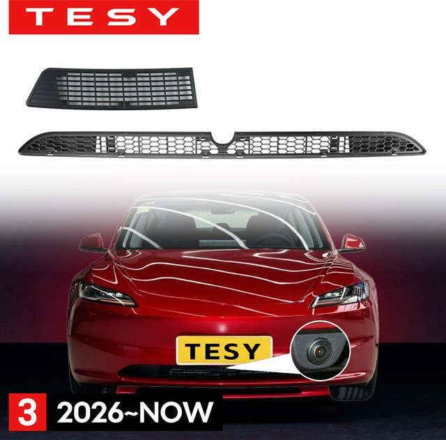 TESY Insektenschutzgitter für Tesla Model 3 Highland 2026 mit Kameraschlitzen, Farbe: Schwarz, Unterer Stoßfänger-Lufteinlassgrill - Bild 1