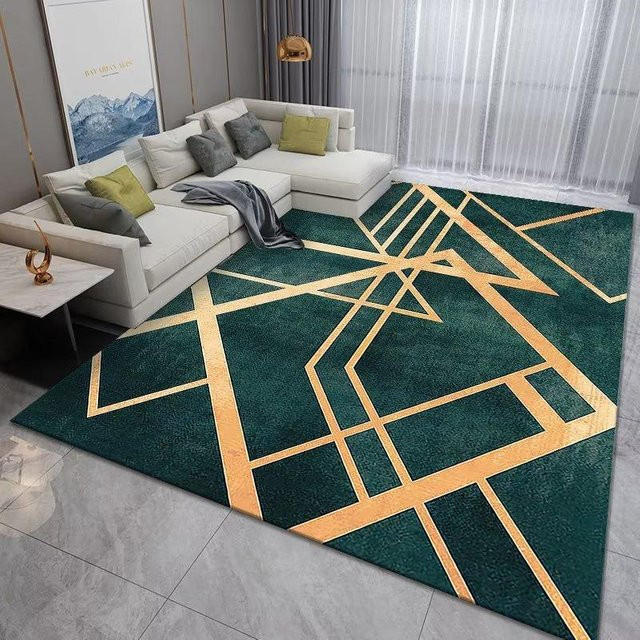 Karpetti Wohnzimmerteppich Modern Geometrisch in Grün und Gold, Waschbarer Flauschiger Teppich für Schlafzimmer und Wohnzimmer, B/T: 120 x 80 cm - Bild 1