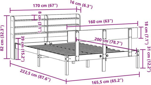 Massivholzbett aus Kiefernholz von VD Home Furnishing im rustikalen Design, B/T: 160 x 200 cm - Bild 1