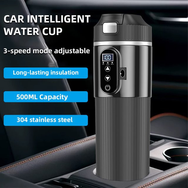 E-ACE Auto-Heizbecher aus Edelstahl in Silber, 500 ml Wasserkocher für 12/24V mit Trockenkochschutz für Kaffee, Tee und Instantnudeln - Bild 1
