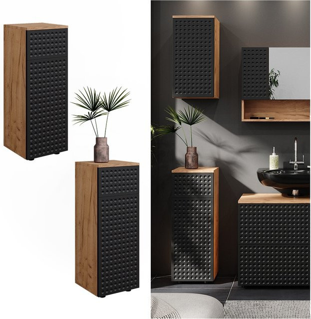 Vicco Midischrank Irma Badezimmer in Eiche und Anthrazit mit 1 Schublade und 2 Fächern B/T/H: 30 x 30 x 81 cm - Bild 1