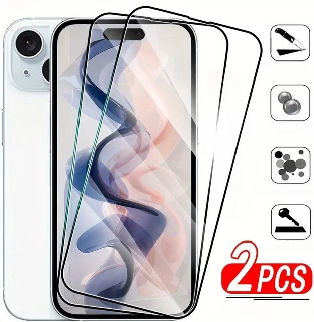 DIXSG 2 Stück Displayschutzfolie aus gehärtetem Glas für iPhone 16 15 14 13 12 11 Pro Max Plus XR XS und X in Transparent - Bild 1